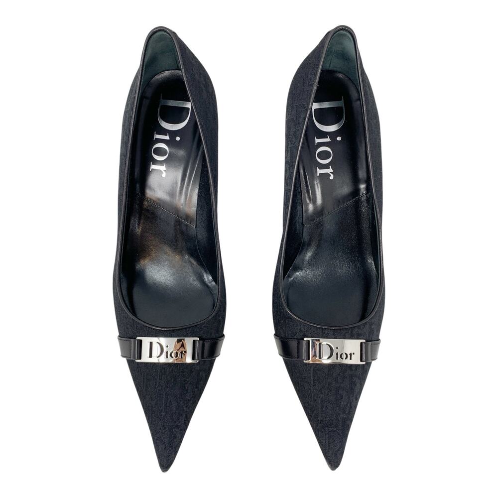 Dior Galliano Diorissimo Monogram Black Pointed Toe Pumps 38.5 NIB